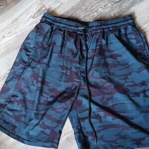 COOFANDY Mens Casual Shorts Elastic Waist Summer Beach Blue Camo Mens Size L